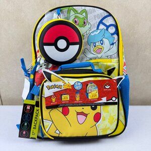 Pokémon Kids 5-Piece Backpack 17'' Water‎ Resistant padded Laptop Lunch Bag NWT